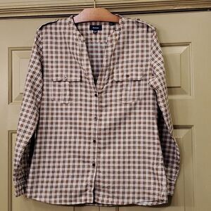 Women's Faconnable plaid v neck button front shirt